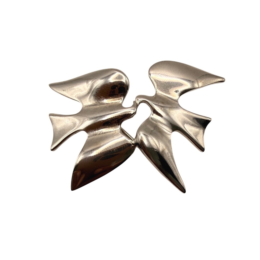 Nina Ricci Silver Tone Abstract Birds Brooch Double Swallow Pin Designer Jewelry